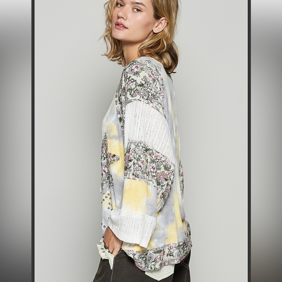 POL. ❤️ Floral Tie Dye Patchwork Star Top - Picture 3 of 5